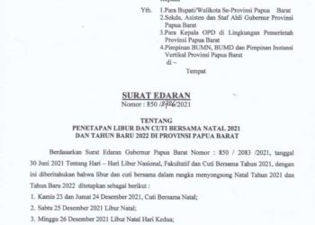 Ini Penetapan Cuti Bersama Natal 2021 dan Tahun Baru 2022 di Papua Barat