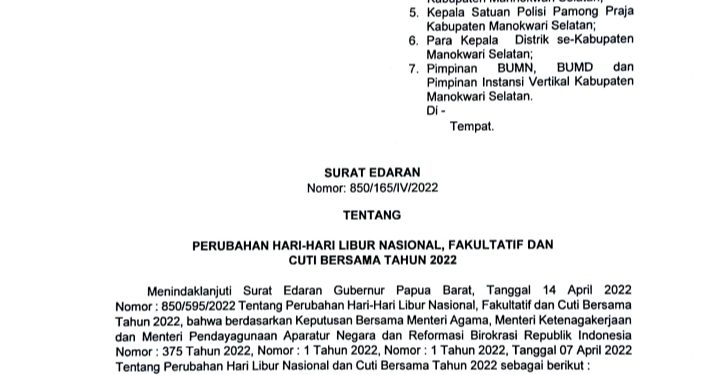 Bupati Mansel Terbitkan SE Cuti Bersama Tahun 2022