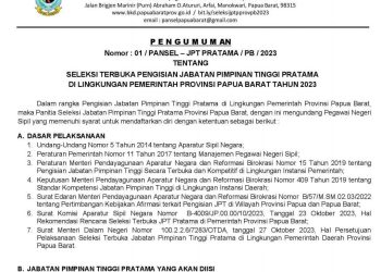 Pemprov PB Buka Seleksi Jabatan bagi 13 JPT Pratama Termasuk Sekretaris DPR dan MRP Papua Barat