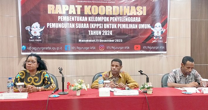 Gelar Rakor Pembentukkan KPPS, Ketua KPU Pegaf Tekankan PPD Bekerja Profesional Sesuai Aturan