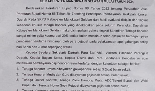 Bupati Mansel Terbitkan Surat Edaran terkait Mekanisme Pembayaran Gaji Tenaga Honorer