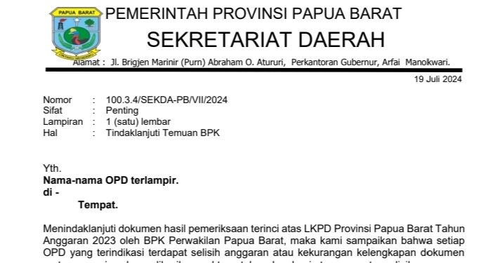 BPK Temukan ‘Selisih Anggaran’ di 20 OPD Pemprov Papua Barat