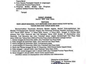 Edaran Gubernur Terkait Hari Libur Fakultatif Natal dan Tahun Baru