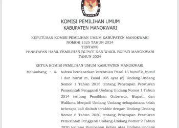 Pengumuman Penetapan Hasil Pemilihan Bupati dan Wakil Bupati Manokwari Tahun 2024