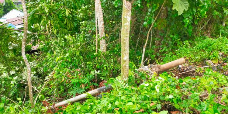 Tiang Listrik dan Lampu Jalan di Sowi Gunung Tumbang Diterjang Angin Kencang