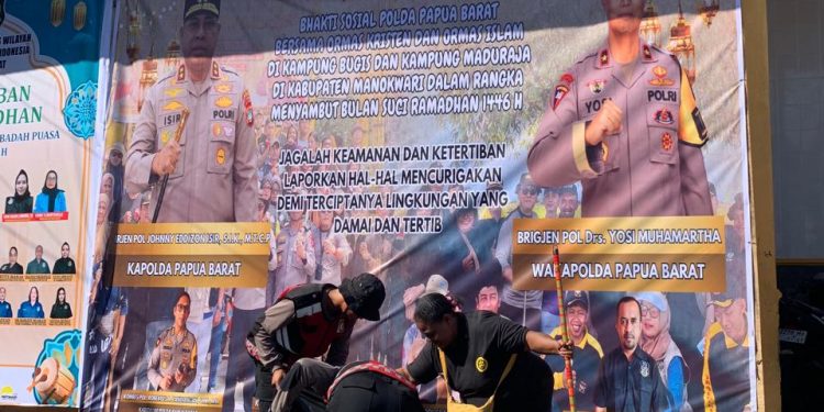 Sambut Ramadan,Polda Papua Barat Bersama SPI dan Ormas Islam Kristen Gelar Bakti Sosial