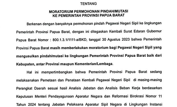 Gubernur Papua Barat Terbitkan Moratorium PNS