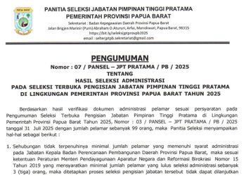 Pansel Umumkan Hasil Seleksi Administrasi Pengisian JPT Pratama Papua Barat