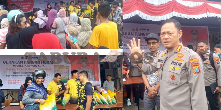Jelang HUT RI, Polresta Sorong Kota Gandeng Bulog Gelar Pangan Murah