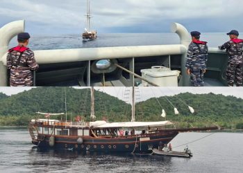 Kapal TNI AL Bantu Evakuasi Kapal Pesiar KLM Sanya Pacific High di Perairan Raja Ampat