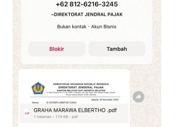 Warga Diminta Waspada, Modus Penipuan Melalui Whatsapp Mengastanamakan Pajak