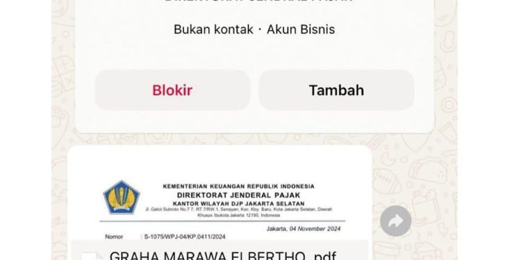 Warga Diminta Waspada, Modus Penipuan Melalui Whatsapp Mengastanamakan Pajak