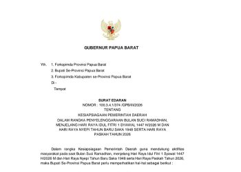 Pastikan Idul Fitri 1447 H dan Nyepi 1948 Berjalan Aman, Gubernur PB Keluarkan Surat Edaran