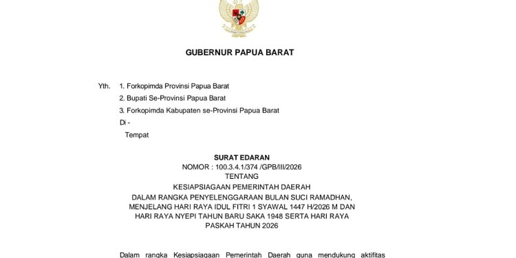 Pastikan Idul Fitri 1447 H dan Nyepi 1948 Berjalan Aman, Gubernur PB Keluarkan Surat Edaran