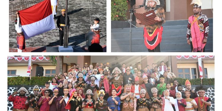 Kanwil BPN Papua Barat Gelar Upacara Peringatan HUT ke-81 RI dengan Busana Adat Nusantara