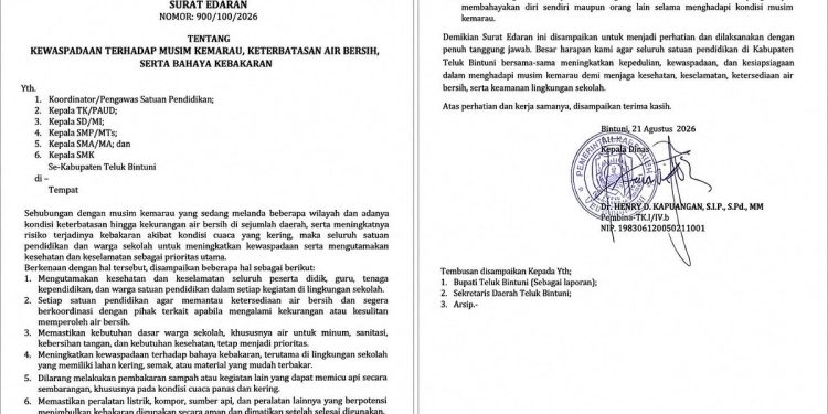 Hadapi Musim Kemarau, Dikbudpora Teluk Bintuni Edarkan Imbauan Waspadai Kekeringan Air dan Bahaya Kebakaran