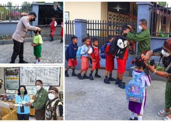 Peduli Dampak Asap Karhutla, PersinaS ASAD dan Polresta Manokwari Bagikan Masker di SD Negeri 01 Manokwari