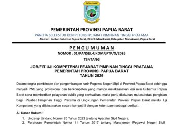 Pemprov Papua Barat Buka Uji Kompetensi 4 Jabatan Pimpinan Tinggi Pratama