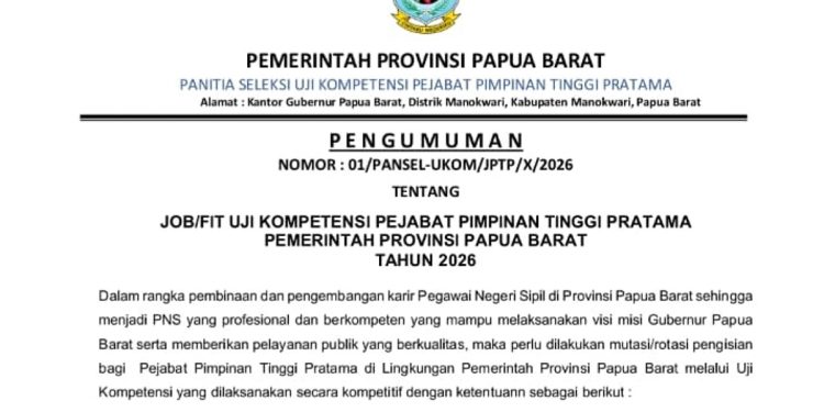 Pemprov Papua Barat Buka Uji Kompetensi 4 Jabatan Pimpinan Tinggi Pratama